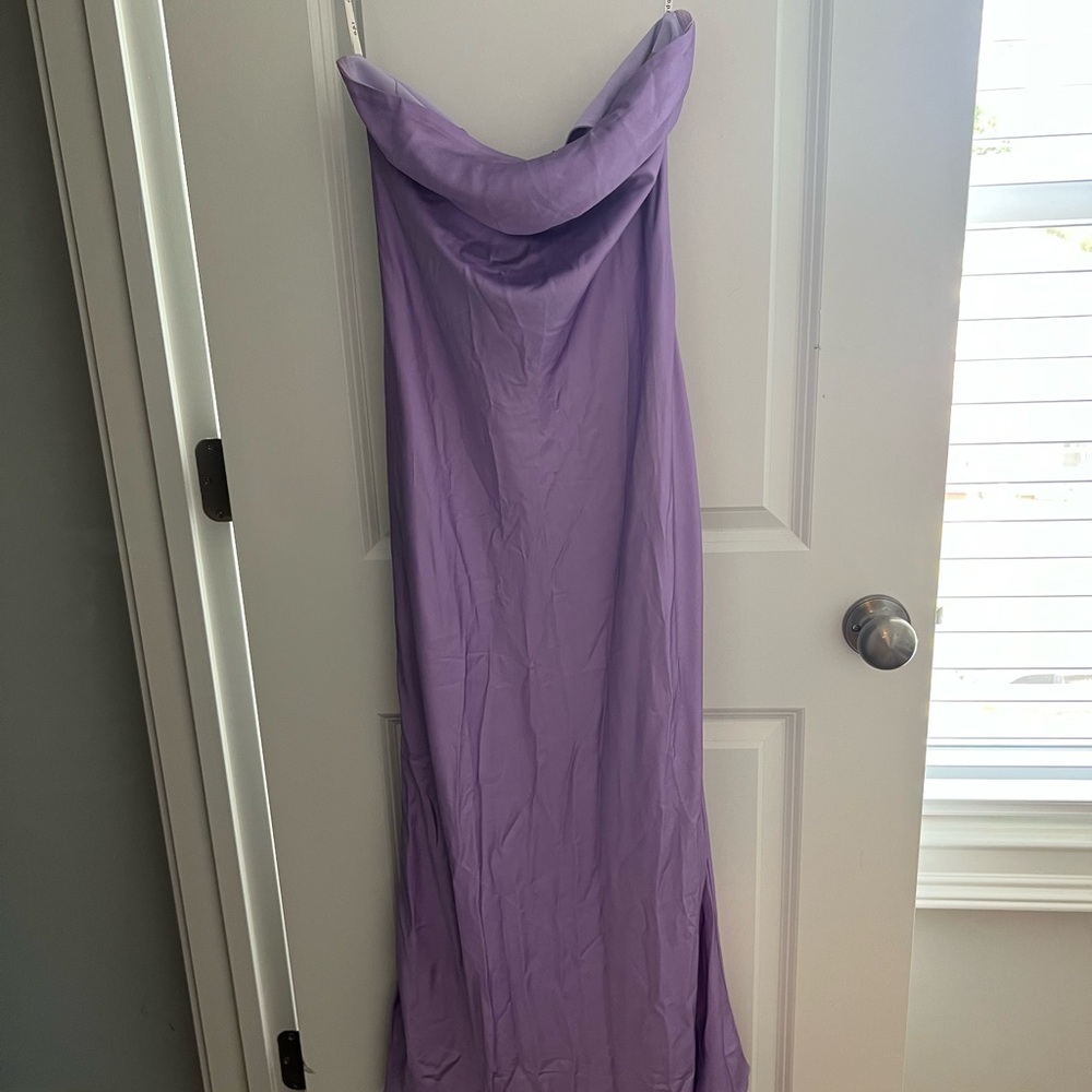 NWT! Few Moda O.P.T light purple strapless satin midi dress - Picture 4 of 6